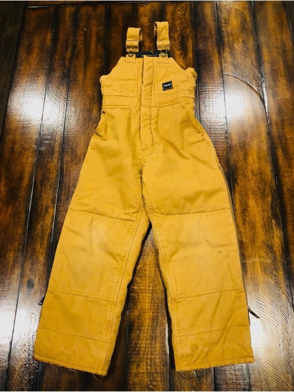 Walls Tough Wear Kids Grow System Tan Insulated Bib Overalls Youth Size Med 8/10